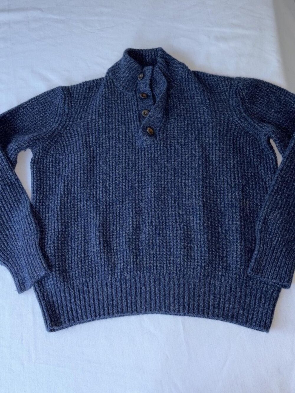 Faherty Cashmere Wool Quarter Button Sweater Denim Melange Blue S